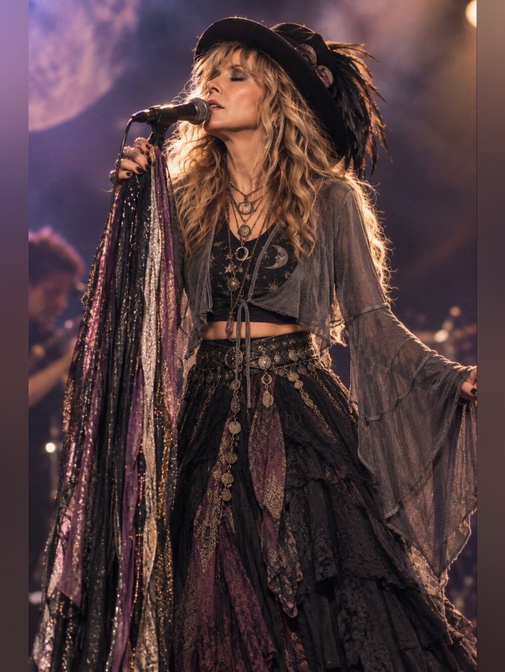#41 Boho Layered Black and Purple Maxi Skirt